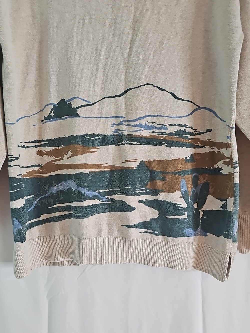 Coldwater Creek 100% Cotton Beige Crewneck Sweater with Horse Print - Picture 5 of 7